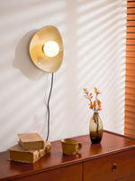 Pebble Disc Ceramic Plug-In Wall Sconce, Taupe & White, Modern Minimalist