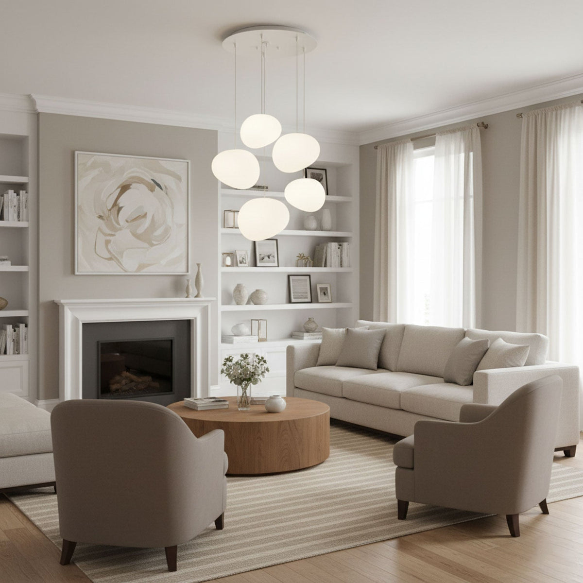 Pebble Glow LED Pendant Light – Sculptural Glass Chandelier for Dining & Living