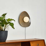 Pebble Disc Ceramic Plug-In Wall Sconce, Taupe & White, Modern Minimalist