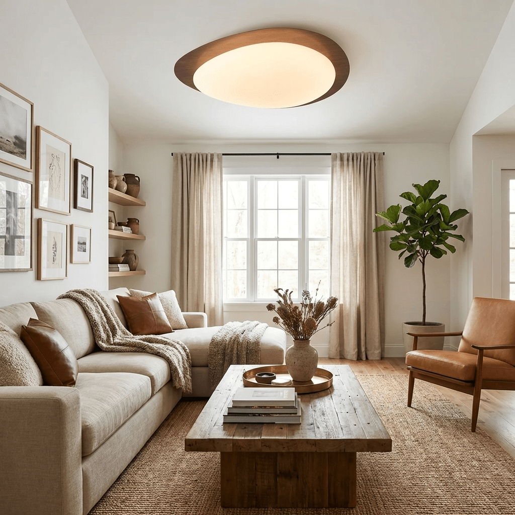 Pebble Flush Mount Ceiling Light with Walnut Grain Finish