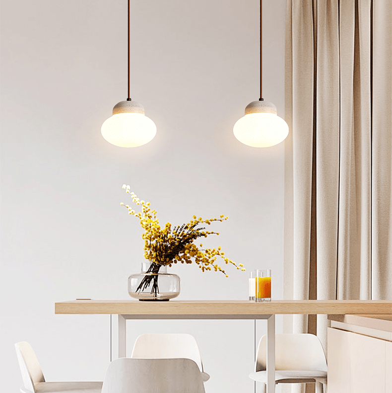 Pebble Sphere Travertine Pendant Light – Organic Modern Hanging Lamp