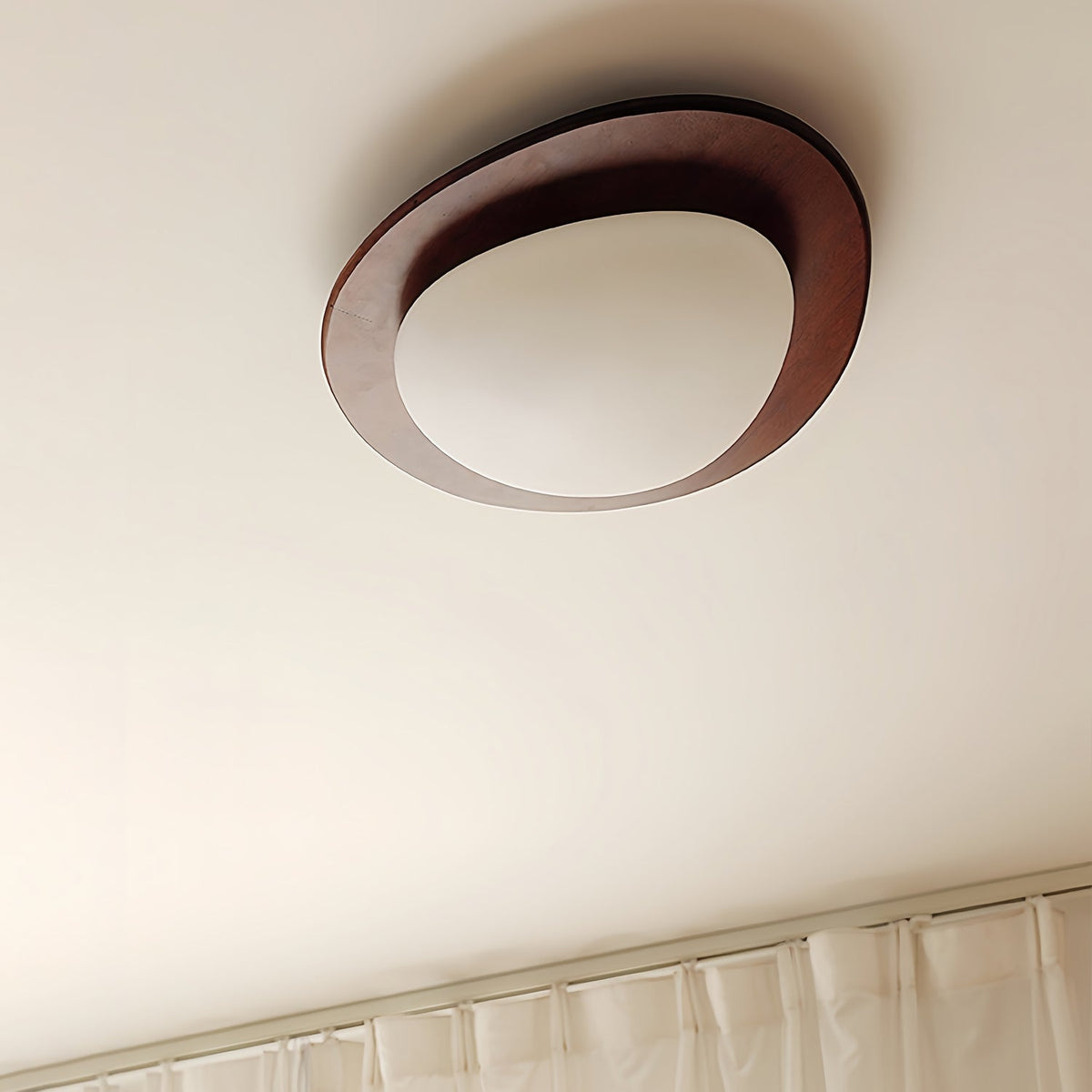 Pebble Walnut Wood LED Flush Mount Ceiling Light for Modern Interiors