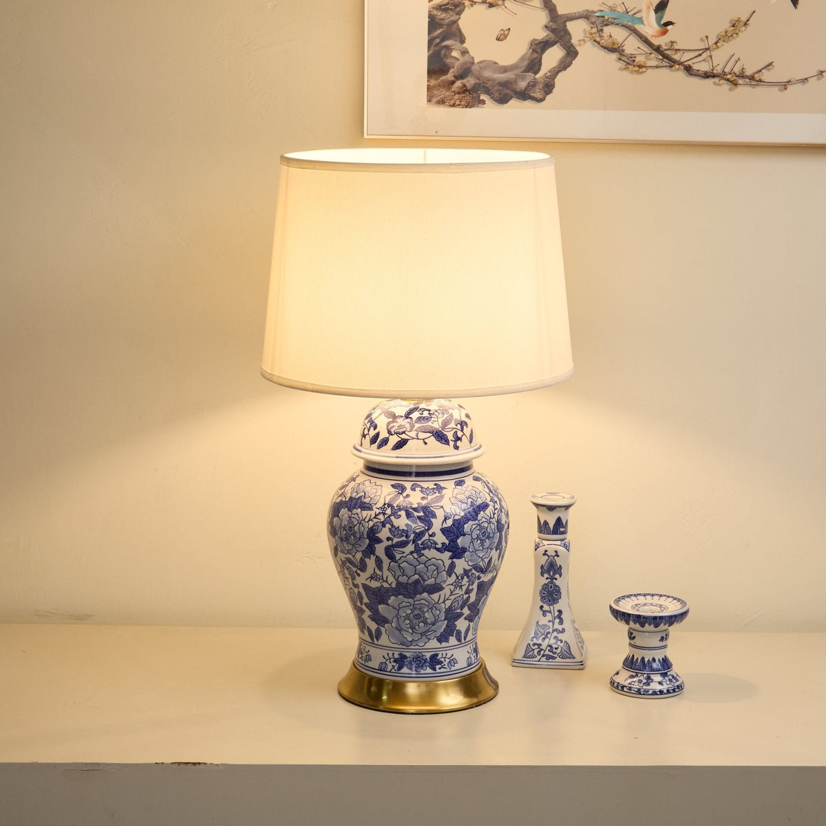 Peony Porcelain Jar Table Lamp with Fabric Shade