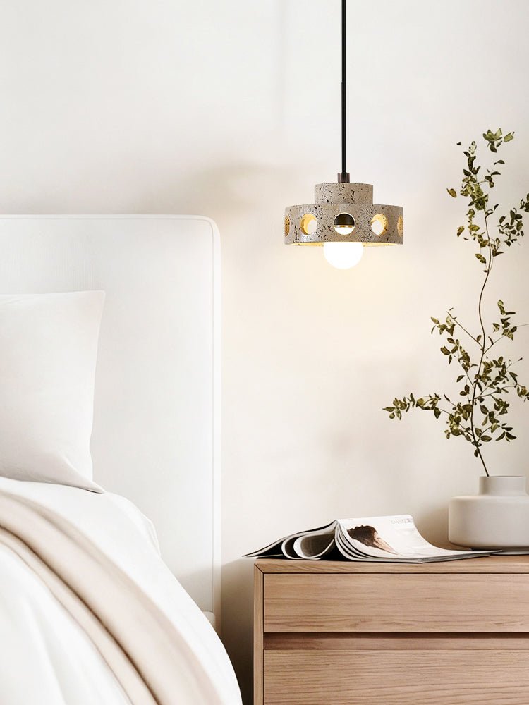 Perfora Travertine Pendant Light – Sculptural Stone Halo for Modern Interiors