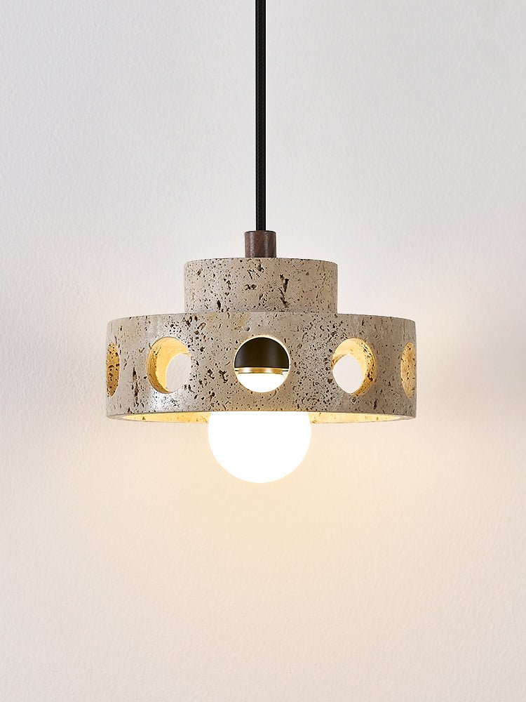 Perfora Travertine Pendant Light – Sculptural Stone Halo for Modern Interiors