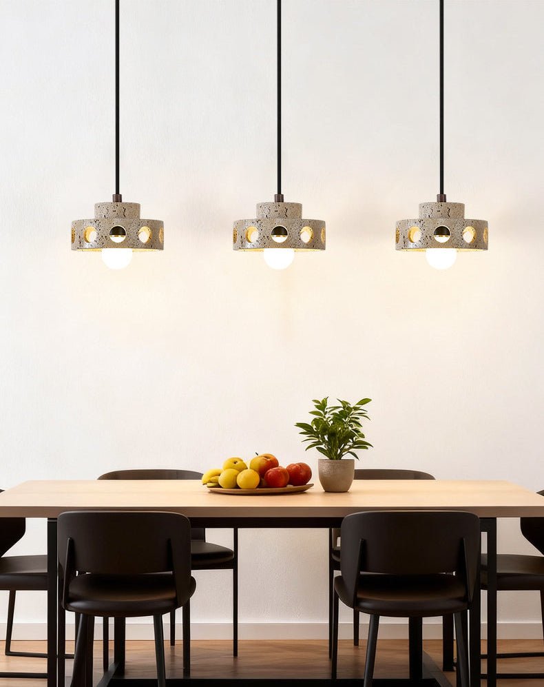 Perfora Travertine Pendant Light – Sculptural Stone Halo for Modern Interiors
