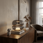 Perla Smoke Glass Table Lamp with Alabaster Center