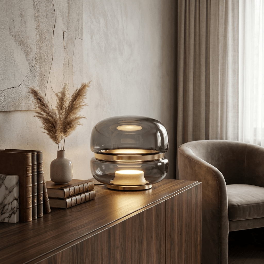 Perla Smoke Glass Table Lamp with Alabaster Center