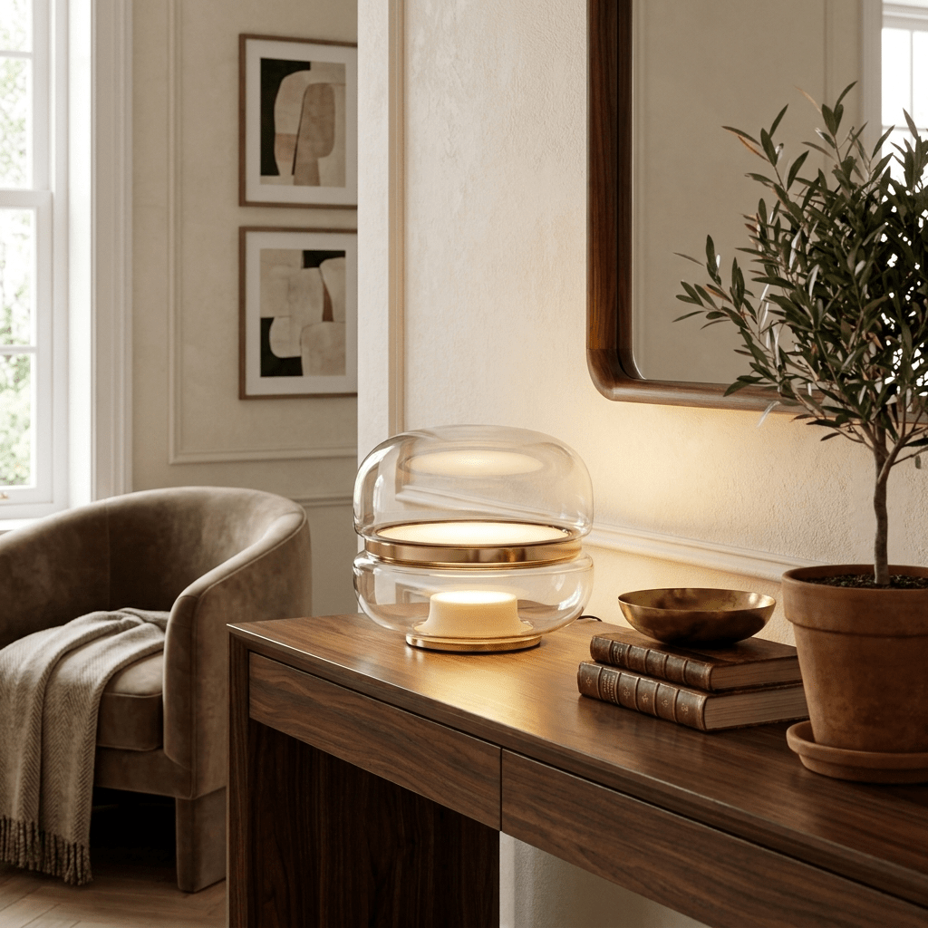 Perla Smoke Glass Table Lamp with Alabaster Center