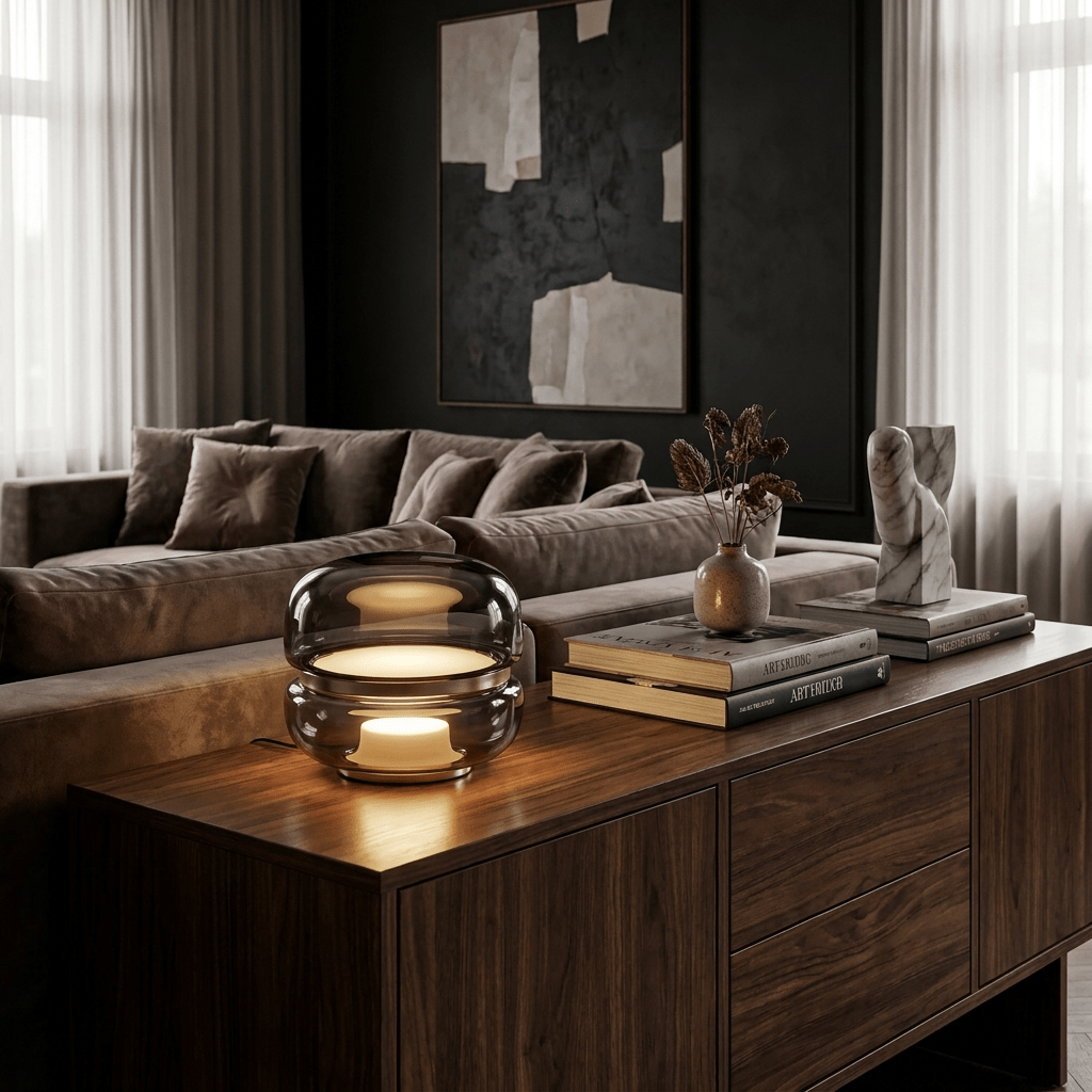 Perla Smoke Glass Table Lamp with Alabaster Center