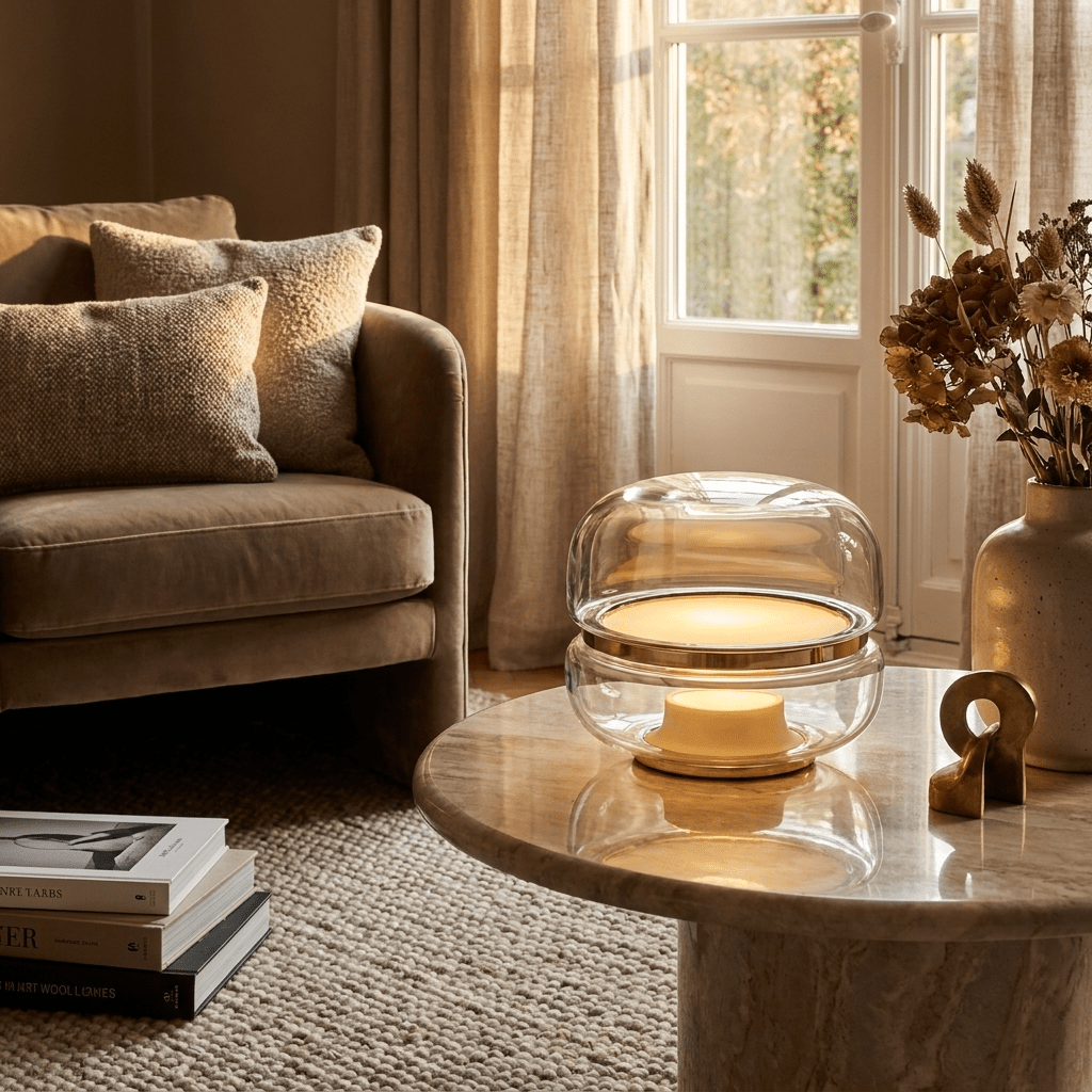 Perla Smoke Glass Table Lamp with Alabaster Center
