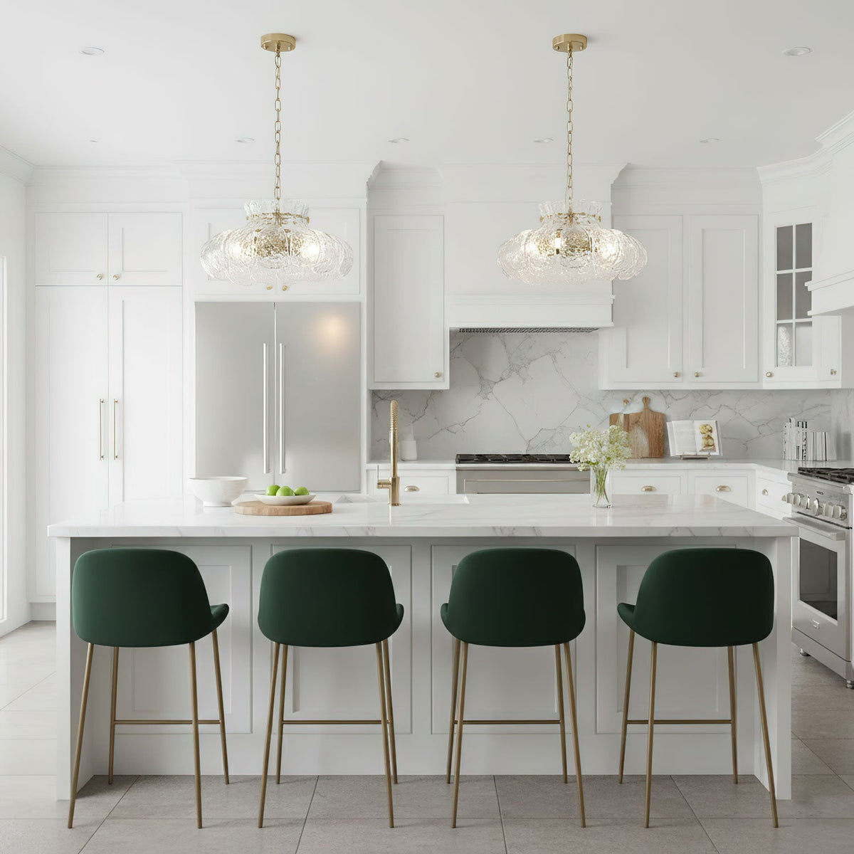 Petal Ice Glass Pendant Light – Brass Accents, Modern Elegance