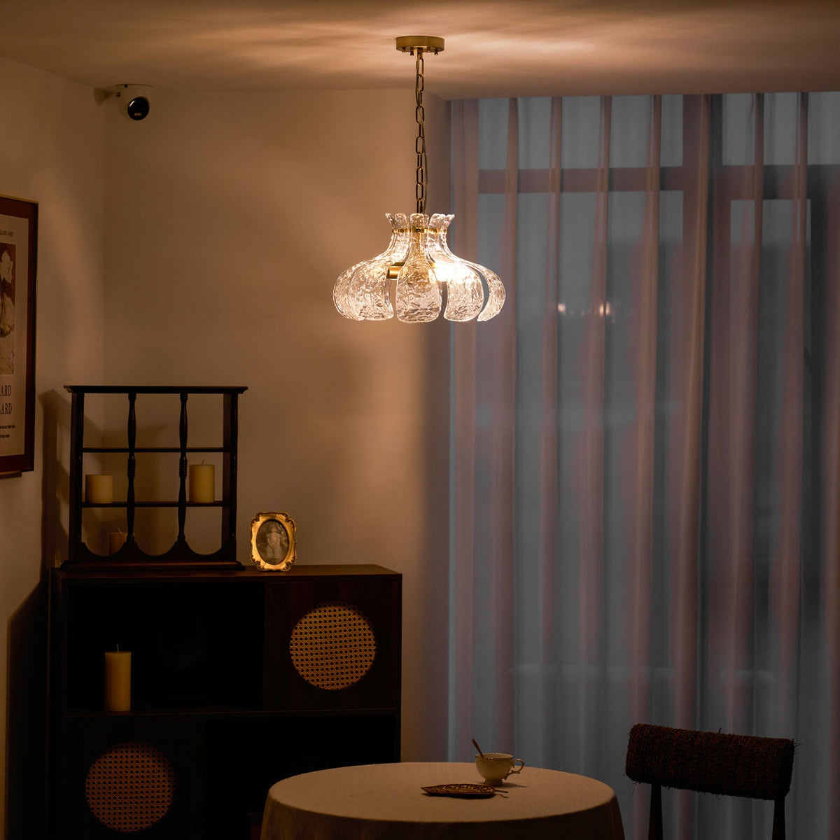 Petal Ice Glass Pendant Light – Brass Accents, Modern Elegance