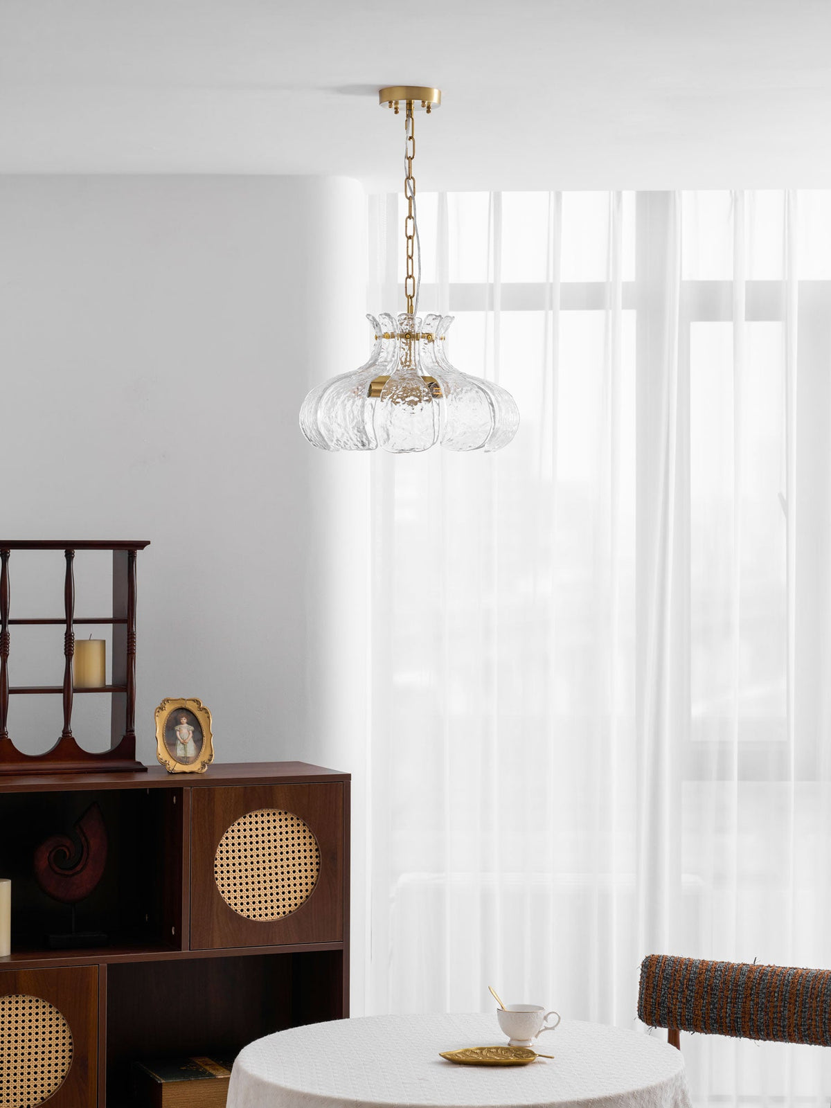 Petal Ice Glass Pendant Light – Brass Accents, Modern Elegance