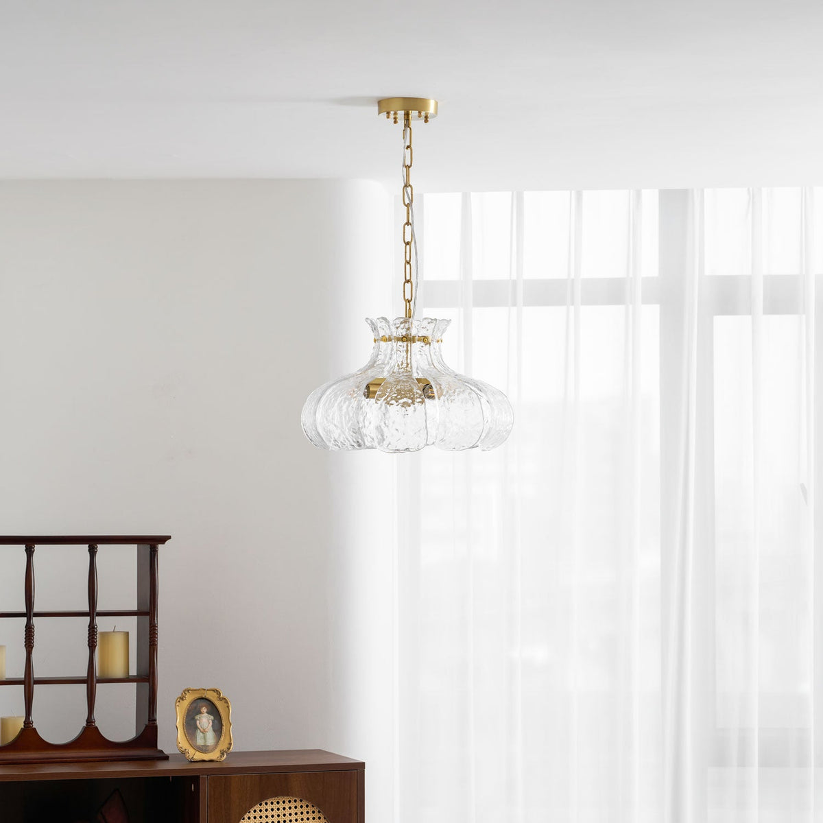 Petal Ice Glass Pendant Light – Brass Accents, Modern Elegance