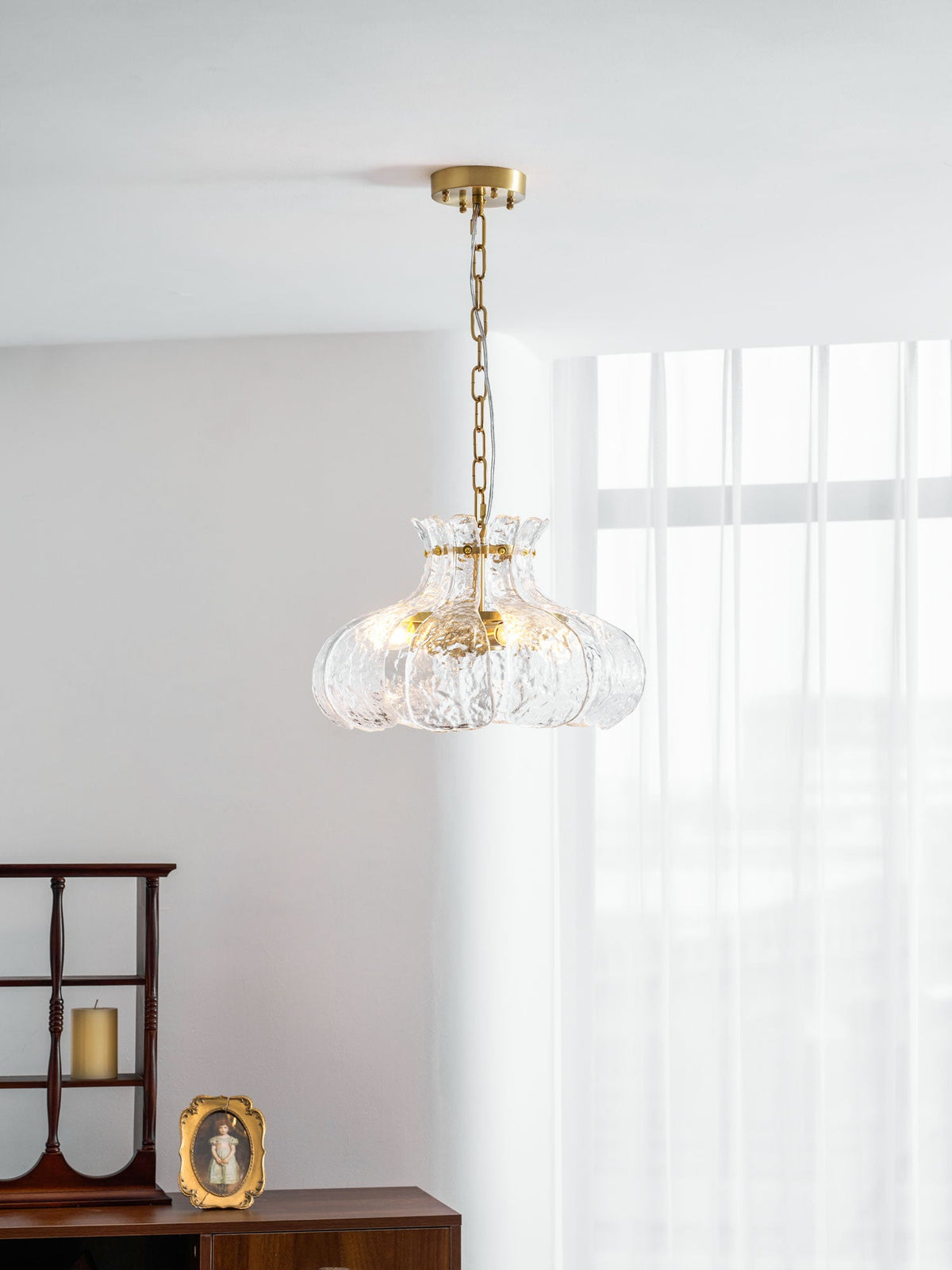 Petal Ice Glass Pendant Light – Brass Accents, Modern Elegance