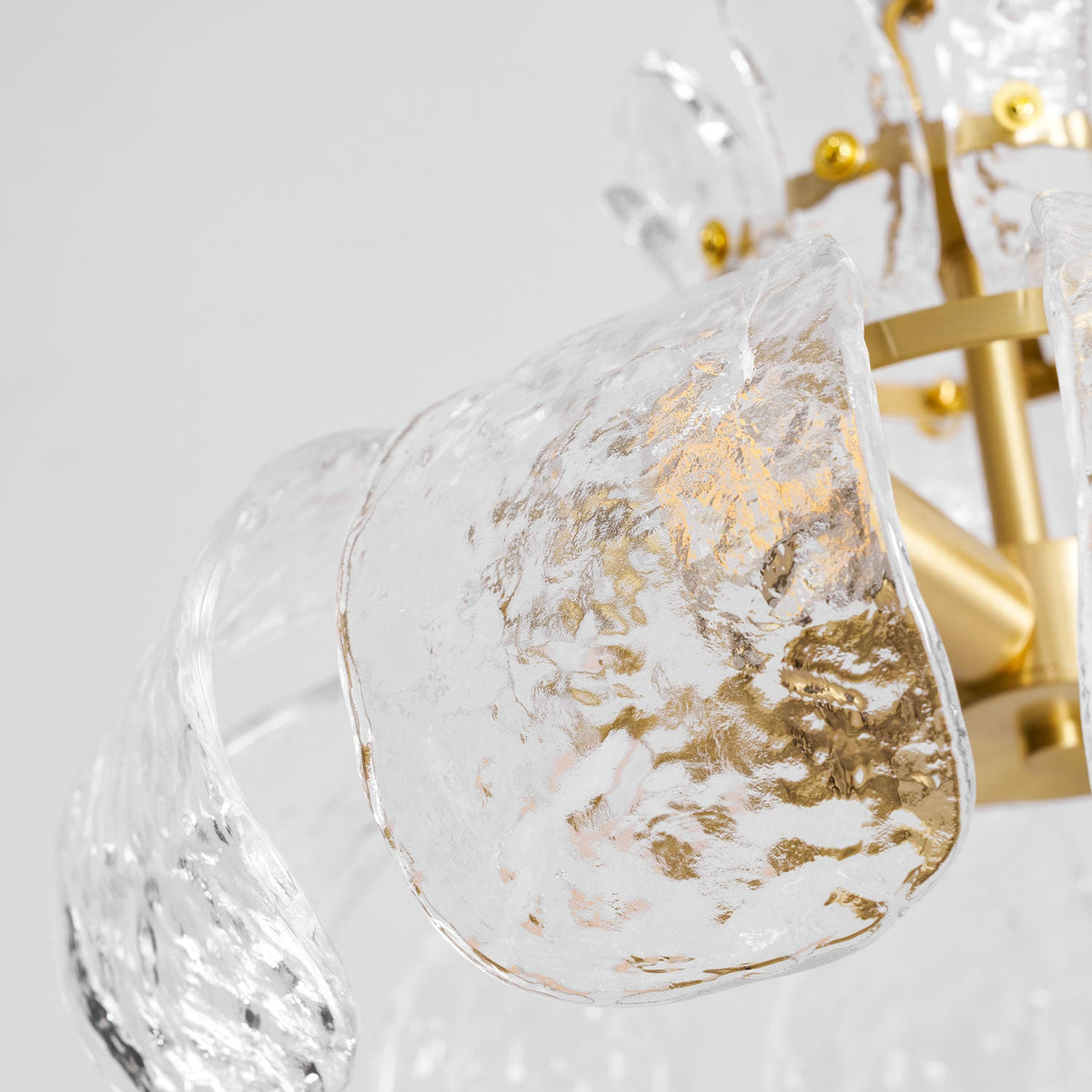 Petal Ice Glass Pendant Light – Brass Accents, Modern Elegance