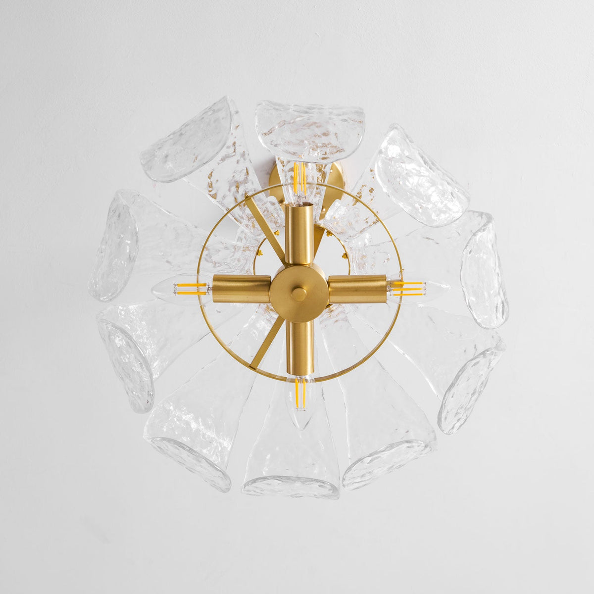 Petal Ice Glass Pendant Light – Brass Accents, Modern Elegance