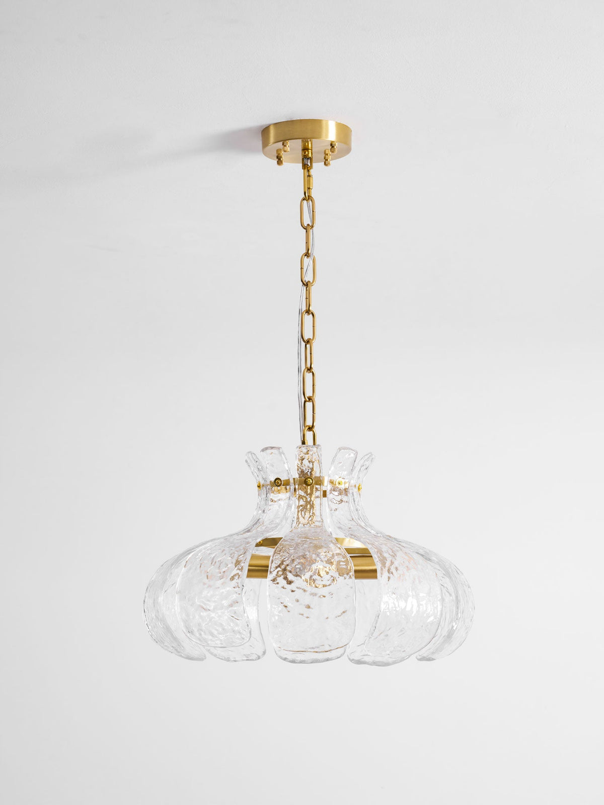 Petal Ice Glass Pendant Light – Brass Accents, Modern Elegance