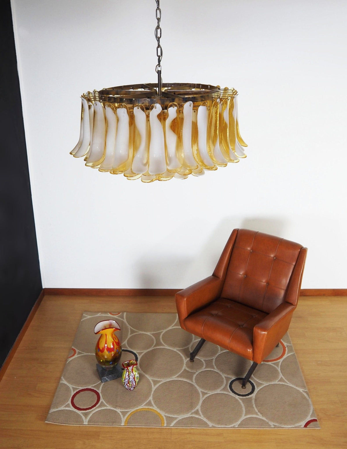 Amber Glass Petal Chandelier for Dining Room and Living Room