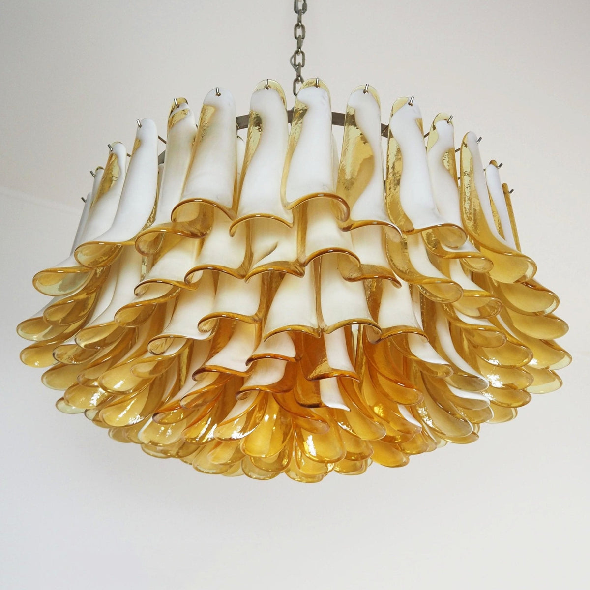 Amber Glass Petal Chandelier for Dining Room and Living Room