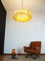 Amber Glass Petal Chandelier for Dining Room and Living Room