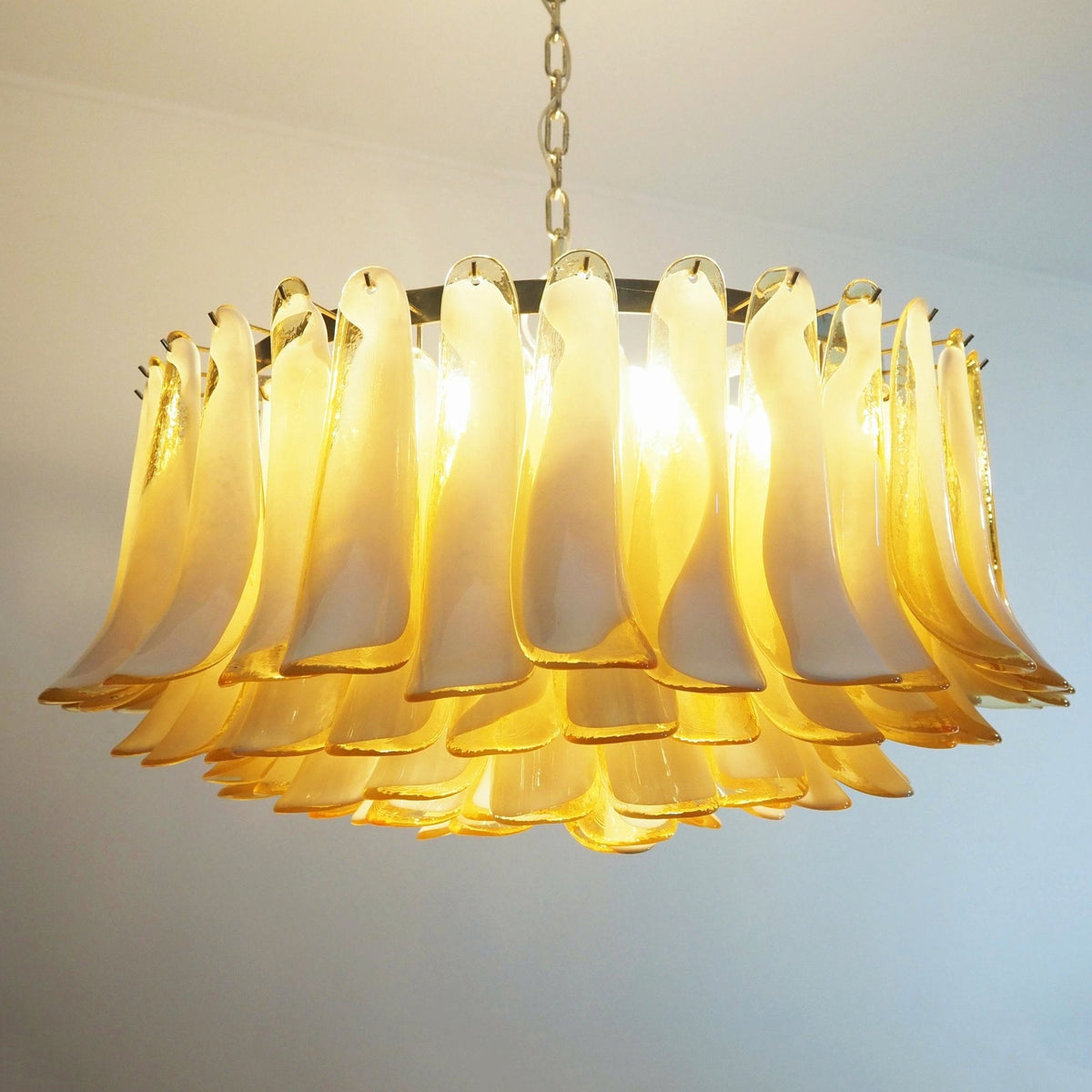 Amber Glass Petal Chandelier for Dining Room and Living Room