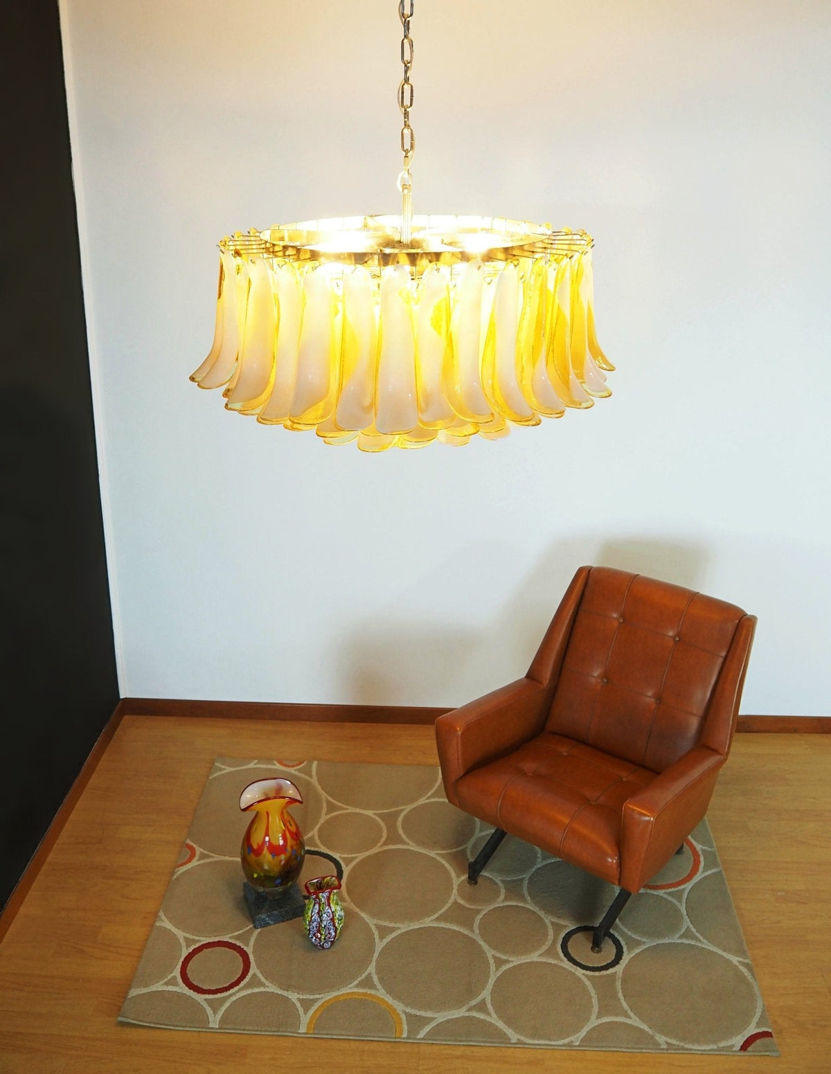 Amber Glass Petal Chandelier for Dining Room and Living Room