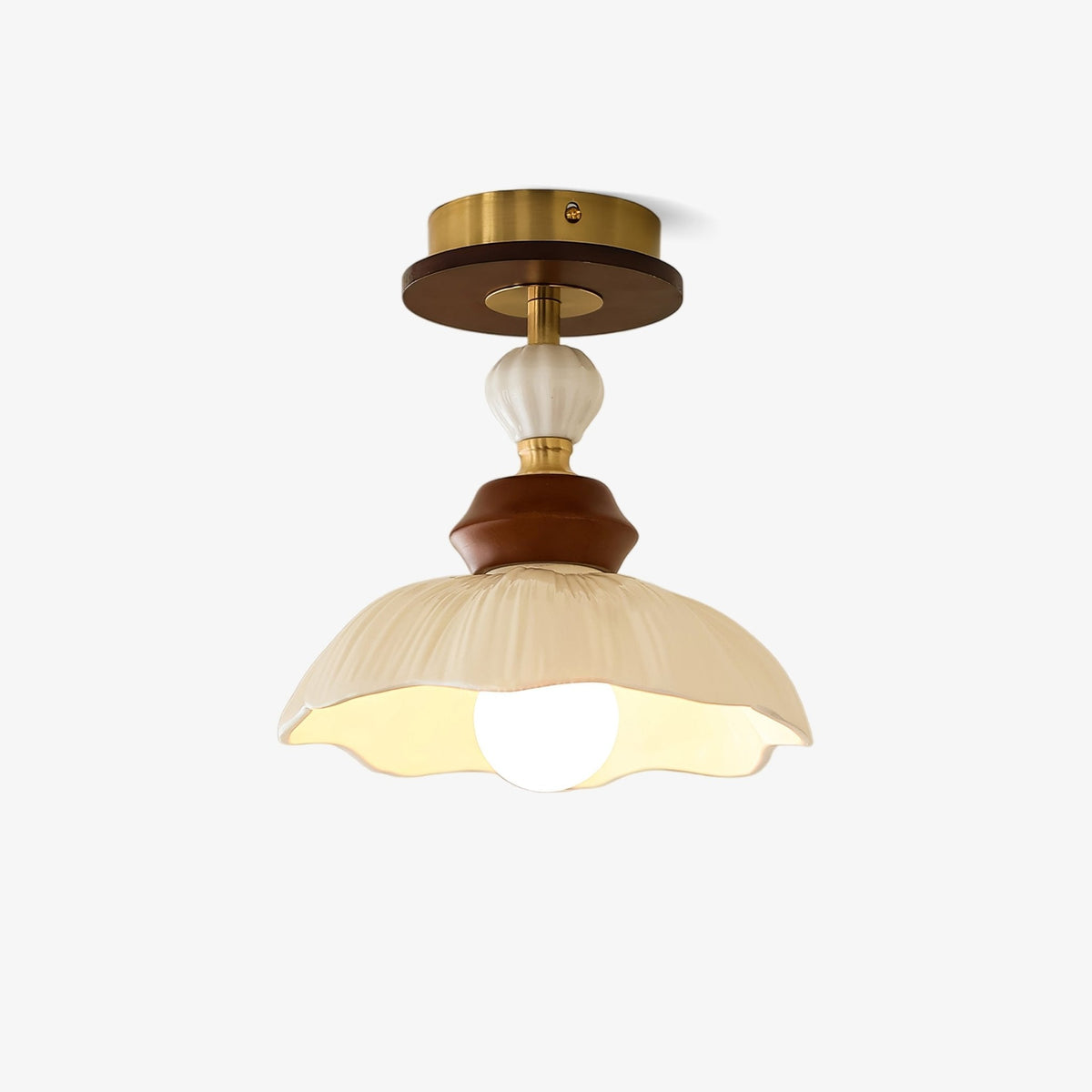 Petal Bloom Flush Mount Ceiling Light in Cream, Walnut & Gold
