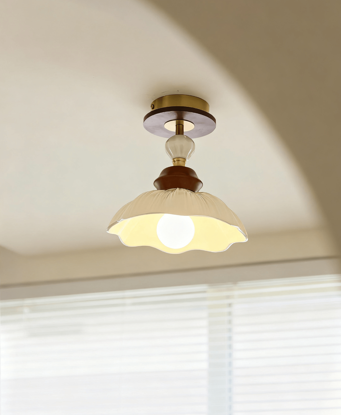 Petal Bloom Flush Mount Ceiling Light in Cream, Walnut & Gold