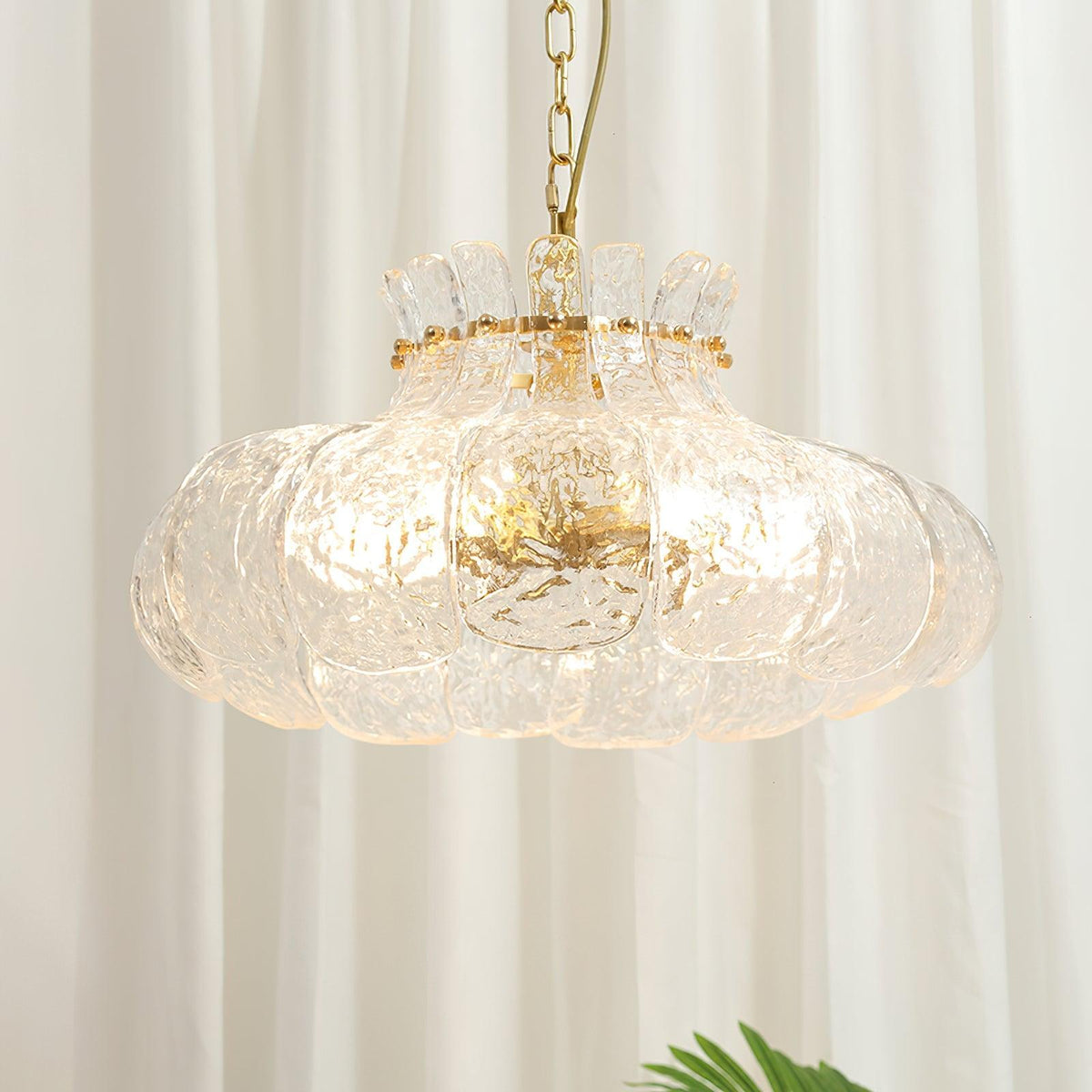 Petal Ice Glass Pendant Light – Brass Accents, Modern Elegance