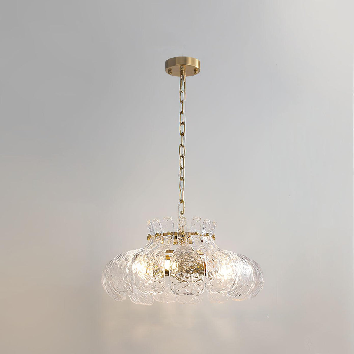 Petal Ice Glass Pendant Light – Brass Accents, Modern Elegance