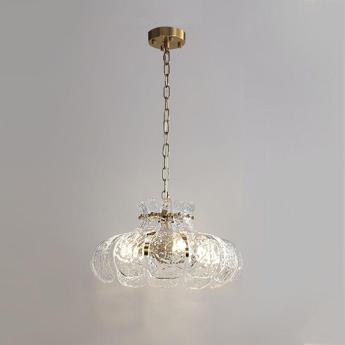 Petal Ice Glass Pendant Light – Brass Accents, Modern Elegance