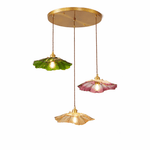 Petaline Trio Pendant Light – Three Glass Shades in Pink, Amber & Green