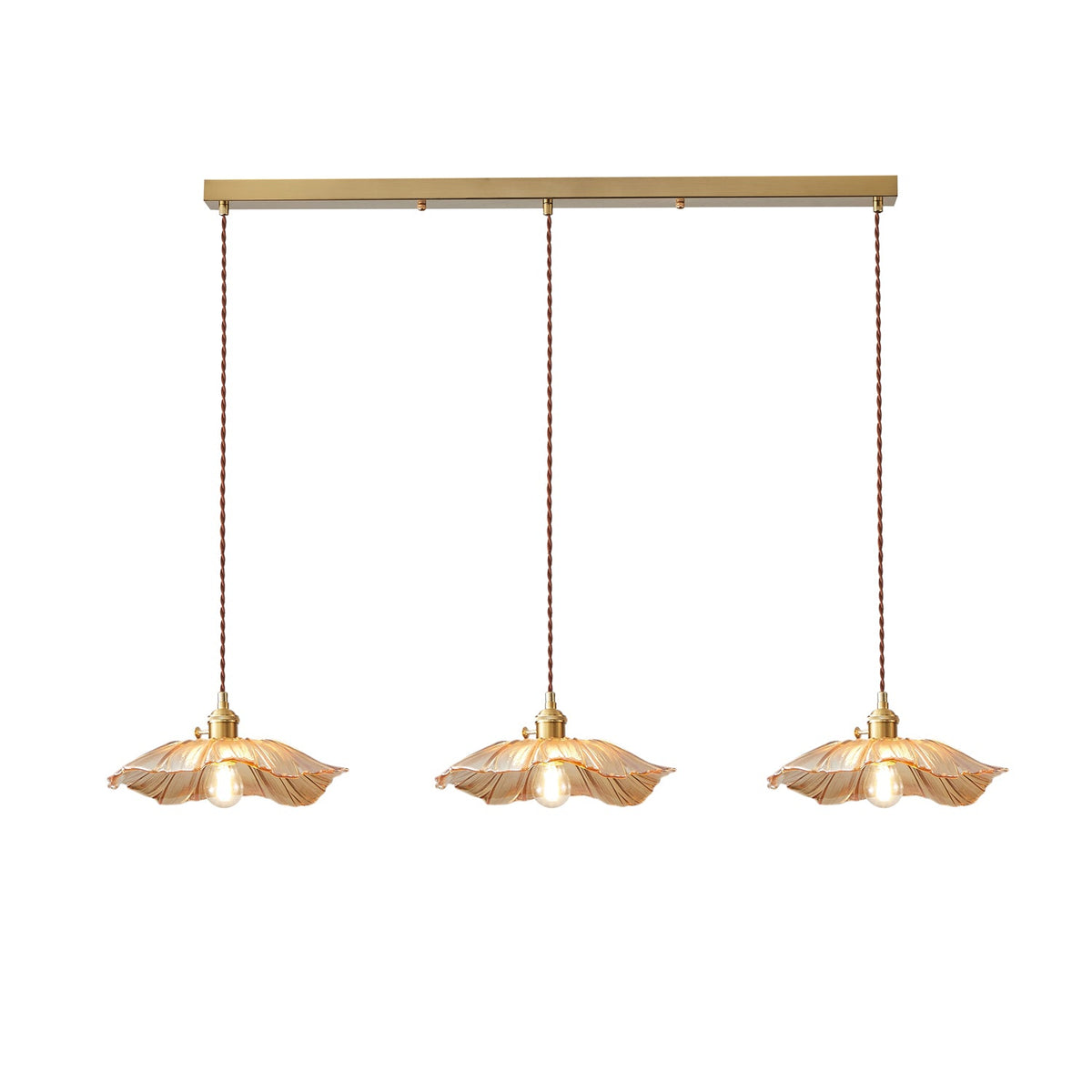 Petaline Trio Pendant Light – Three Glass Shades in Pink, Amber & Green