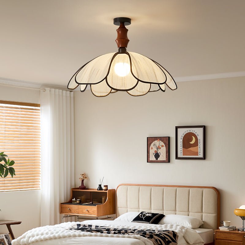 Petaline Whisper Flush Mount Ceiling Light in Walnut and Fabric