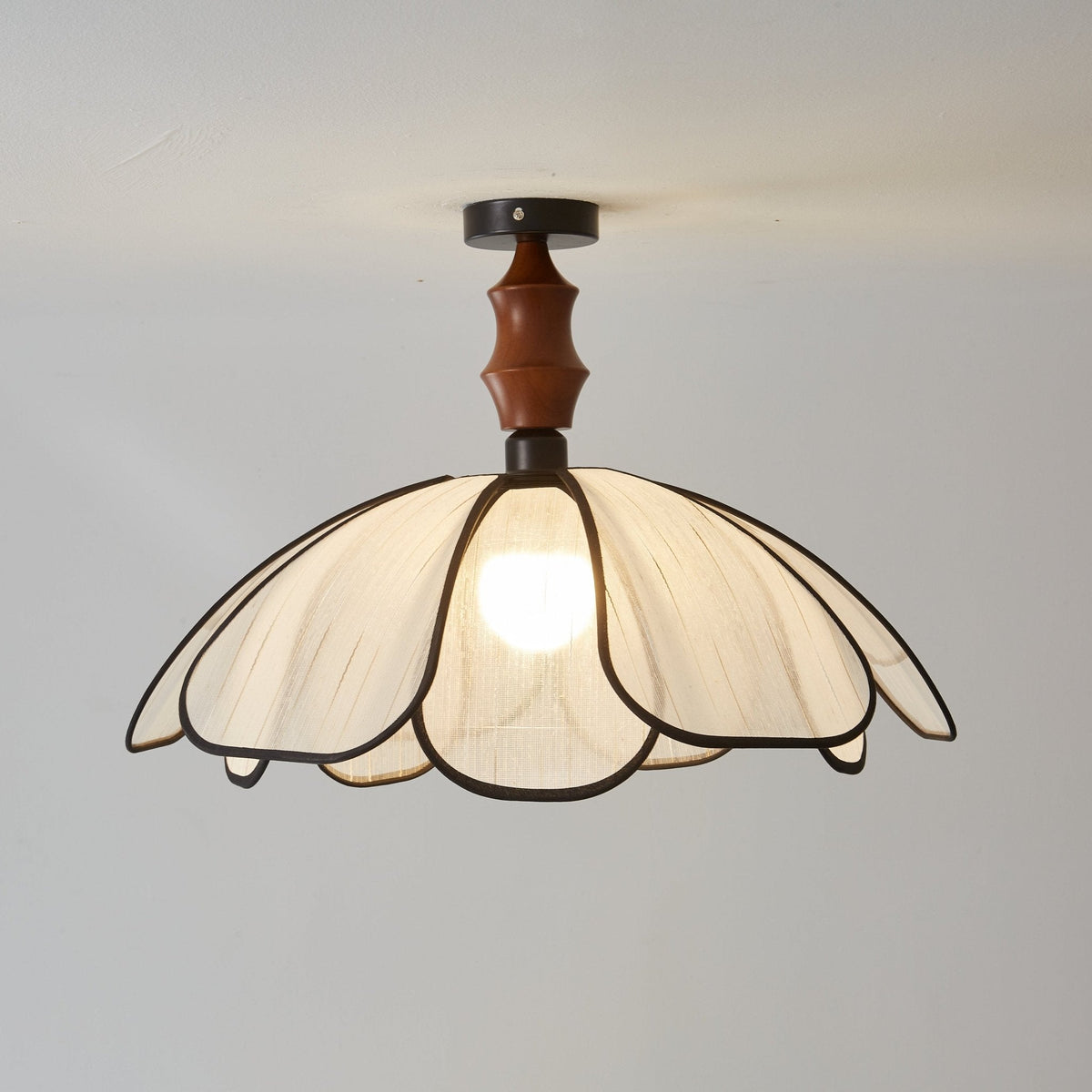 Petaline Whisper Flush Mount Ceiling Light in Walnut and Fabric