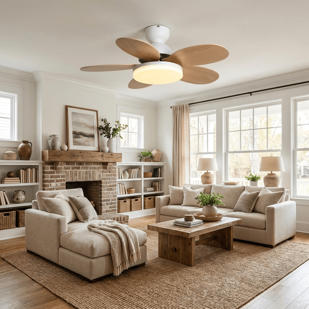Petalo Six-Blade Wooden Ceiling Fan with Integrated LED Light