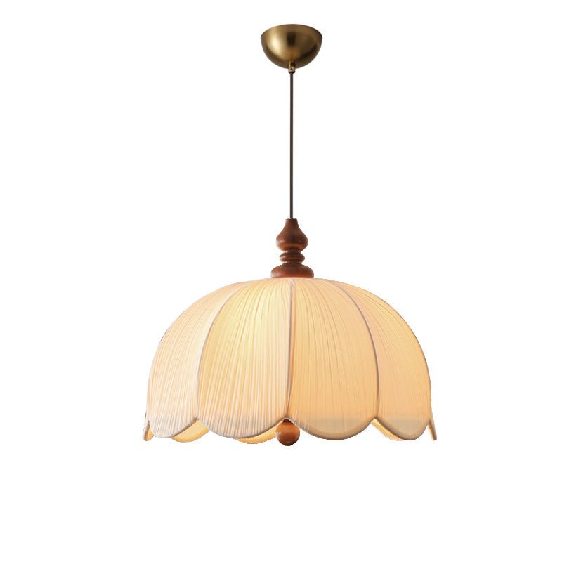 Petalora Fabric Pendant Light with Walnut Accent for Dining and Living Spaces