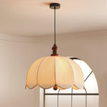 Petalora Fabric Pendant Light with Walnut Accent for Dining and Living Spaces