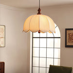 Petalora Fabric Pendant Light with Walnut Accent for Dining and Living Spaces