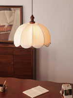 Petalora Fabric Pendant Light with Walnut Accent for Dining and Living Spaces