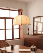 Petalora Fabric Pendant Light with Walnut Accent for Dining and Living Spaces