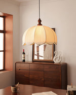 Petalora Fabric Pendant Light with Walnut Accent for Dining and Living Spaces