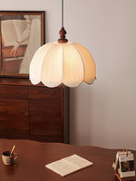 Petalora Fabric Pendant Light with Walnut Accent for Dining and Living Spaces