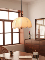 Petalora Fabric Pendant Light with Walnut Accent for Dining and Living Spaces