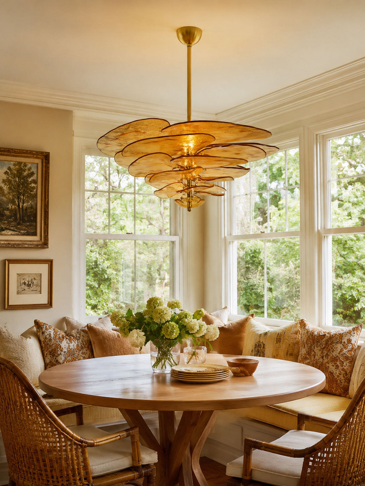 Petals Glass Chandelier – Hand-Blown Art Glass Pendant Light in Gold