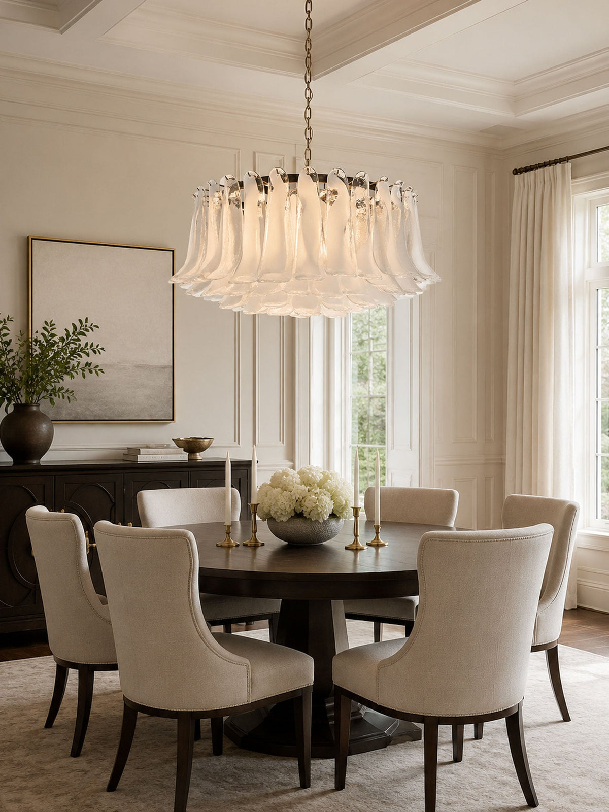 Petals Frosted Glass Chandelier in White | Modern Designer Lighting