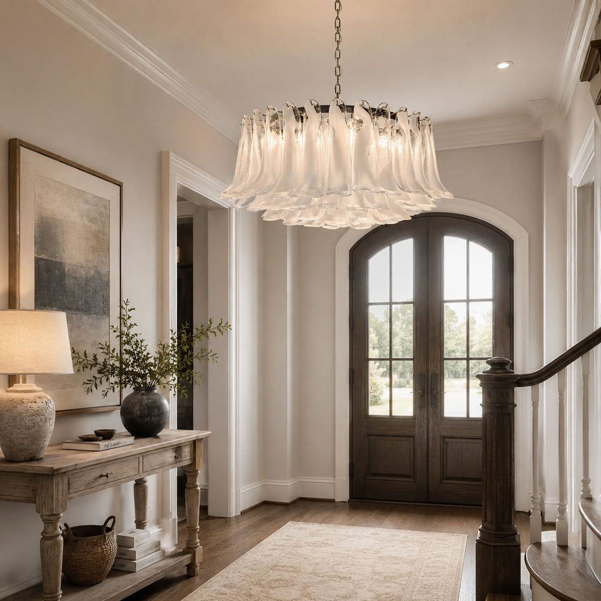 Petals Frosted Glass Chandelier in White | Modern Designer Lighting