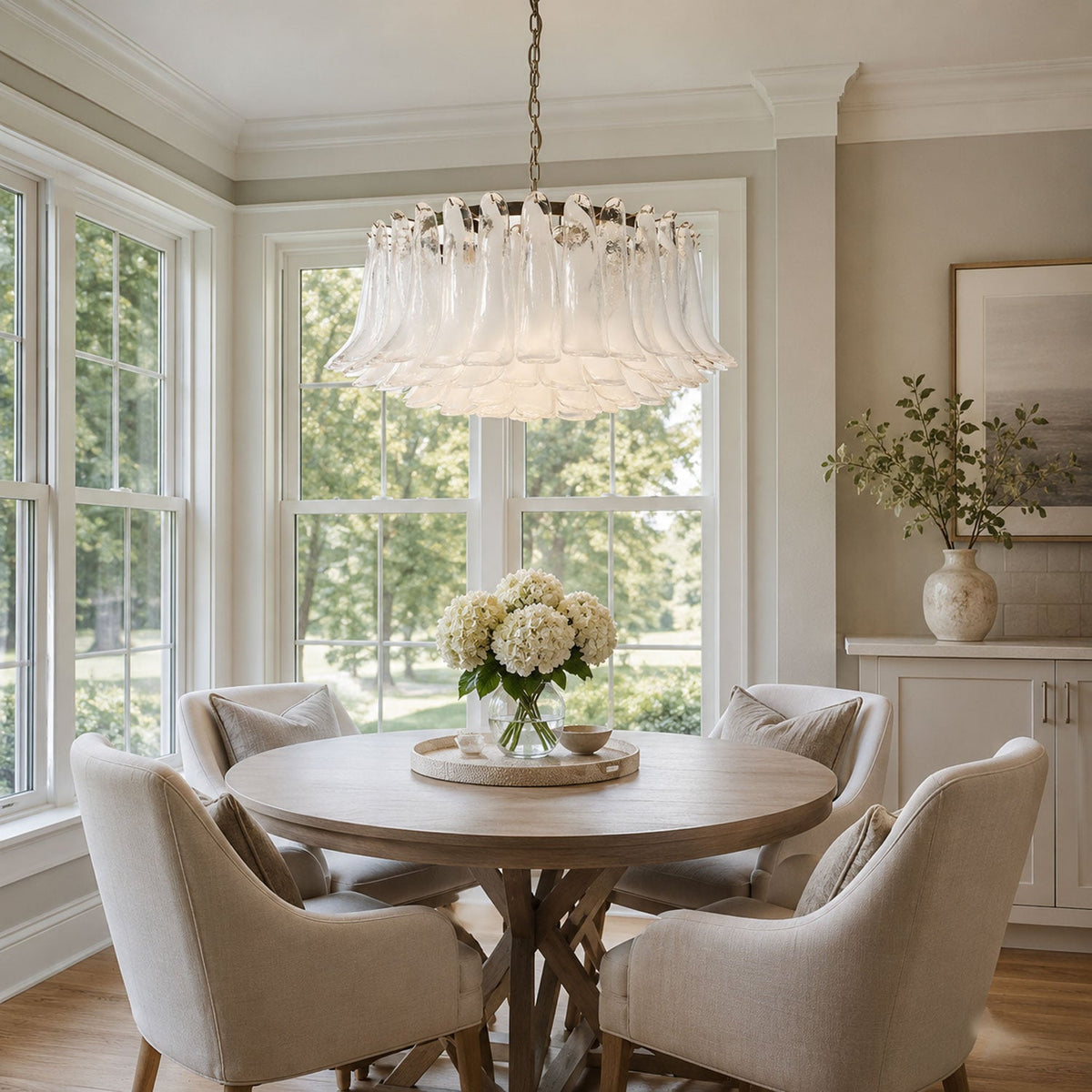 Petals Frosted Glass Chandelier in White | Modern Designer Lighting